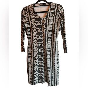 Just Cavalli Monochrome Geometric Long Sleeve Dress size 44/12